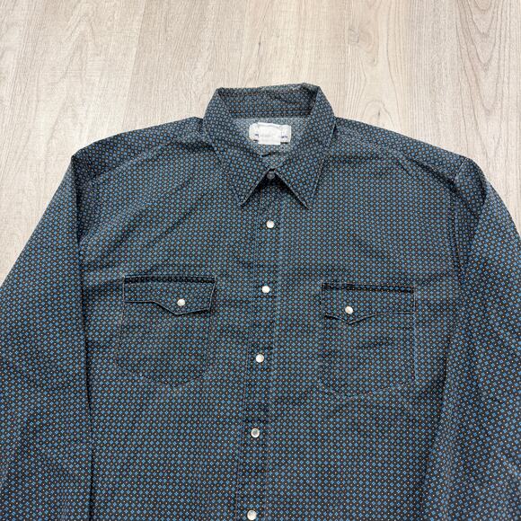 Vintage Wrangler Wrancher Shirt Men's XL Black Blue Snap Button Geometric 90s - Picture 3 of 7